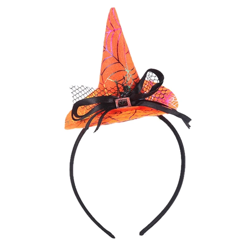 Ободок для волос на Хэллоуин, мини-остроконечная шляпа ведьмы, милый обруч для волос с бантом, вечерние аксессуары для костюмированной вечеринки
