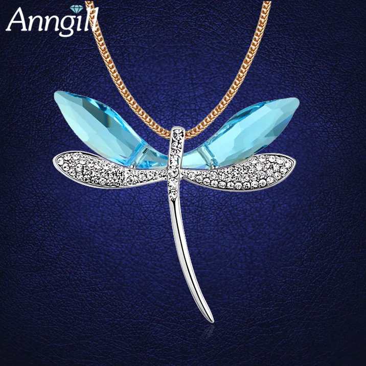 Luxury Crystals From Swarovski Dragonfly Long Statement Necklace Gold Color Sweater Chain Ladies Necklaces Jewelry Accessories Luxury Crystals From Swarovski Dragonfly Long Statement Necklace Gold Color Sweater Chain Ladies Necklaces Jewelry Accessories
