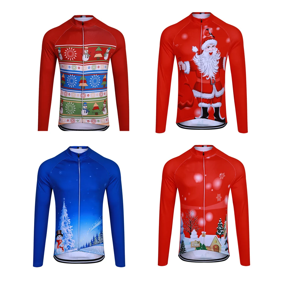 

2018 Factory Outlets Fast Dry Long Sleeve Men Bike Clothing Cycling Shirt Ropa Ciclismo Christmas Theme Jerseys