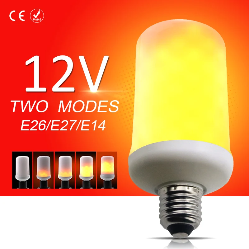 

LED Corn Lamp DC 12V E27 LED Flame Effect Light Bulb E26 led Flame Lamps E14 Fire Candle Lights 5W Burning Creative Decoration