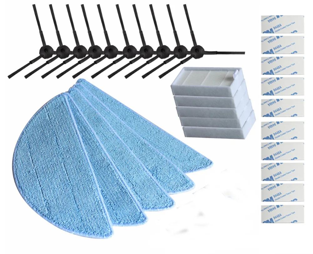

10pcs side Brush+5pcs hepa Filter+5pcs Mop Cloth+10pcs magic paste for ilife V50