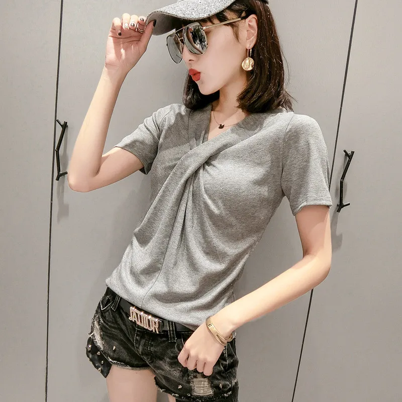 مثير الخامس الرقبة القطن المحملة قمصان الصيف قمم 2019 الأزياء قصيرة الأكمام الشارع الشهير مضحك الكورية بلايز امرأة الملابس مثير الخامس الرقبة القطن المحملة قمصان الصيف قمم 2019 الأزياء قصيرة الأكمام الشارع الشهير مضحك الكورية بلايز امرأة الملابس