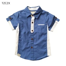 TZCZX/детские рубашки для мальчиков; новая модная разноцветная тканая рубашка с короткими рукавами в стиле пэчворк для детей 1-6 лет; детская одежда