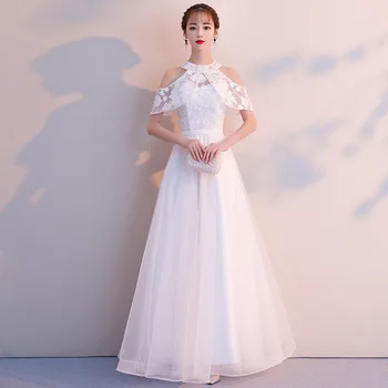

Sexy Celebrity Flower White Dress Full Length Slim Bridesmaid Wedding Dresses Noble Evening Party Gowns Stage Show Dance Vestido