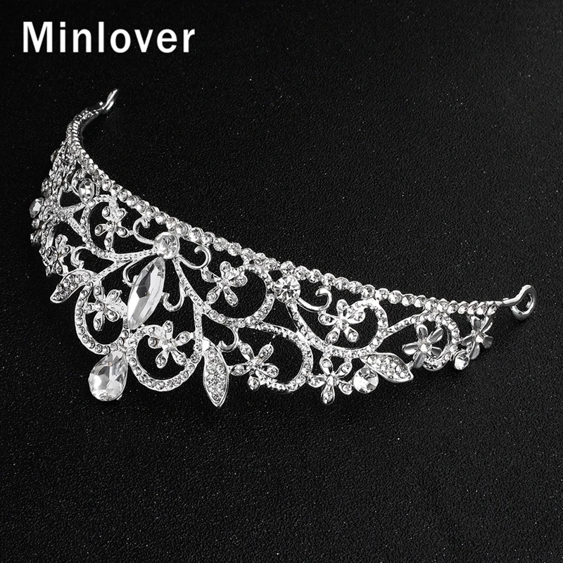 Minlover Сердце Полный Rhinestone Люкс Диадемы серебро Цвет свадебные аксессуары для волос ювелирные изделия повязки короны для торжеств HG192