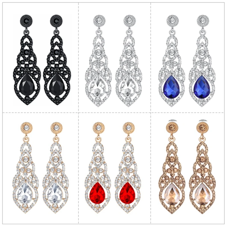 Mecresh Crystal Wedding Drop Earrings for Women Silver Black Gold Color Korean Bridal Dangle Earring 2018 Fashion Jewelry EH444
