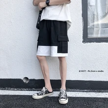 Мужские цветные шорты-шаровары для отдыха, повседневные мужские хлопковые шорты для бега, многокарманные шорты для бодибилдинга, пляжные шорты для спортзала