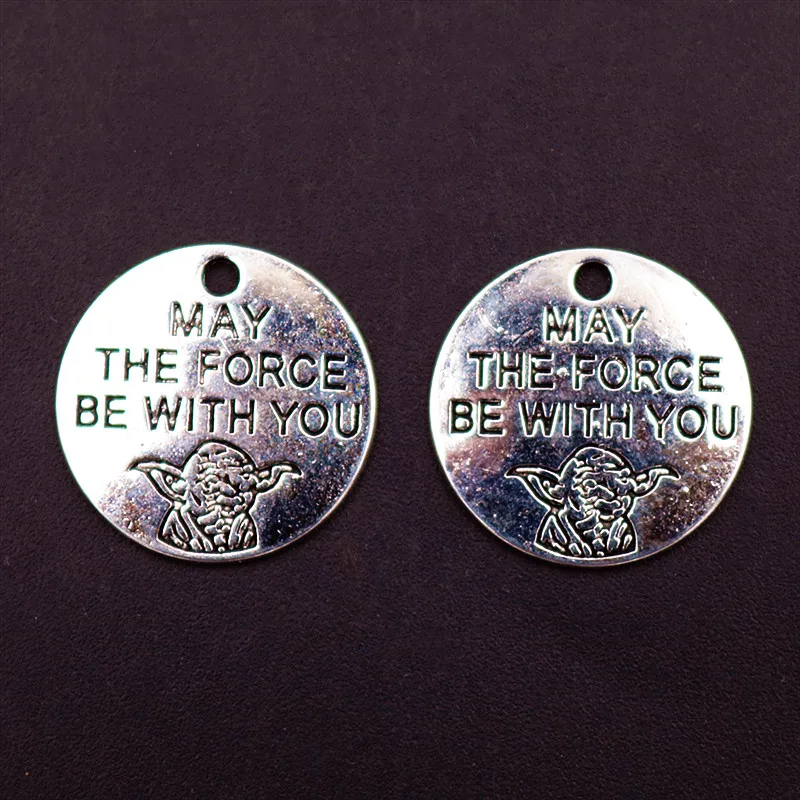 

WKOUD 8pcs Star Wars Yoda Charms May The Force Be With You Pendant, 20mm Round Word Charms,DIY Jewelry Supply,Wholesale A1921