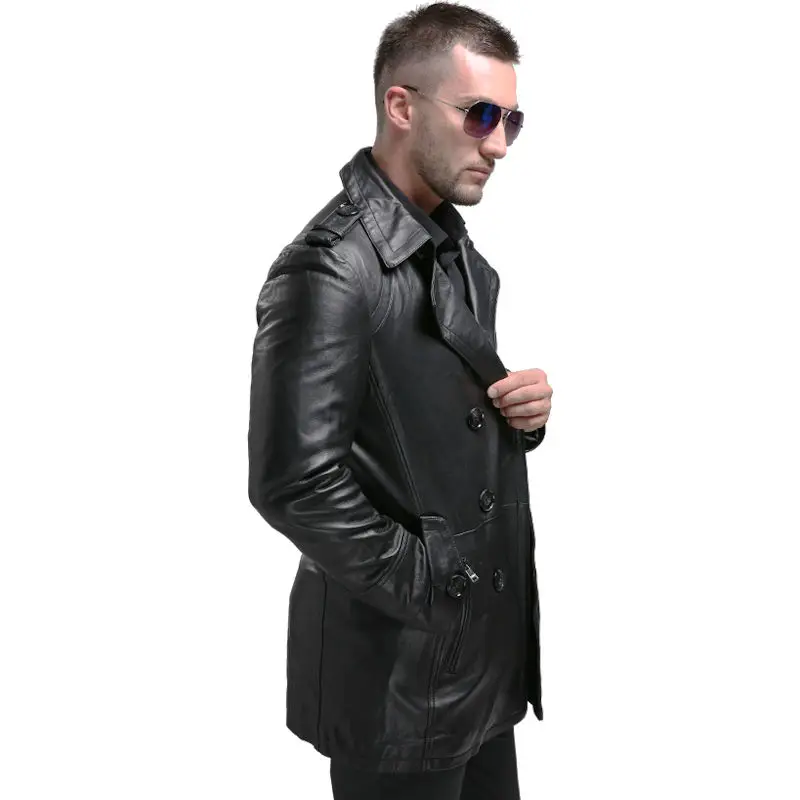 AIBIANOCEL/брендовая мужская куртка из натуральной кожи; весенние модные кожаные куртки из овчины; черные длинные стильные куртки em couro masculina