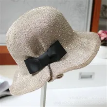 2016 elegant new sequined bow bucket hats Street beat wild sun hat folding straw hat Panama hats for women