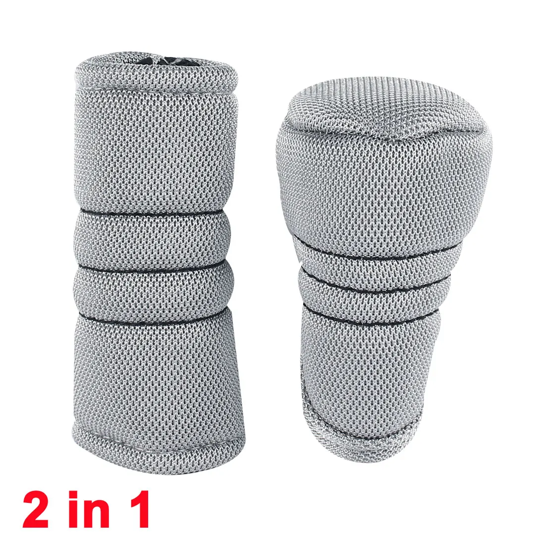 

X Autohaux Car Auto Gray Nylon Zip Up Gear Shift Knob Cover + Hand Brake Lever Cover Sleeve Protector Pad