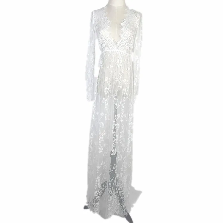 White Lace Sheer Dress - Bodycon Party Clubwear. Transparent Robe Longue for Plus Size Women up to 4XL in Black. image 6