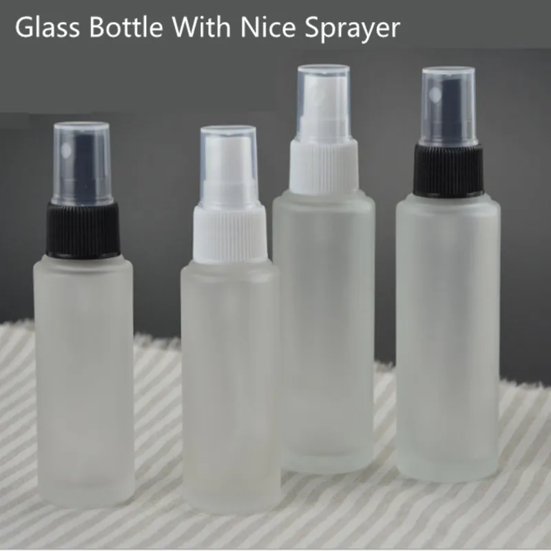 

Free shipment 1pcs 30ml 50ml Clear Frosted Matt Glass Cosmetic Bottle With Sprayer Or Lotion Pump Perfume Refillable Bottle