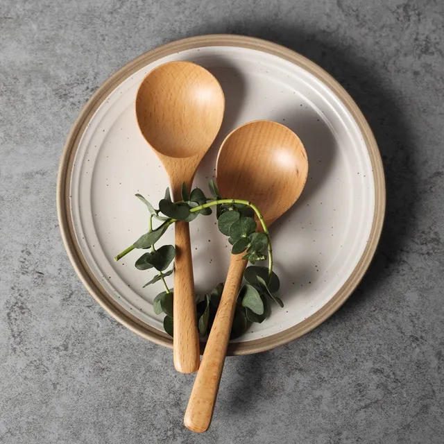 Set of 2 Large Wood Spoons Big Chinese Soup Spoon Long Handle Wooden