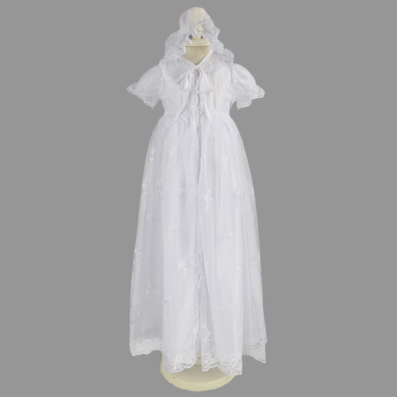Nimble/Одежда для новорожденных; платье для маленьких девочек; три предмета; белое кружевное платье с вышивкой; крестильное платье длиной до пола - Цвет: White Three PCS