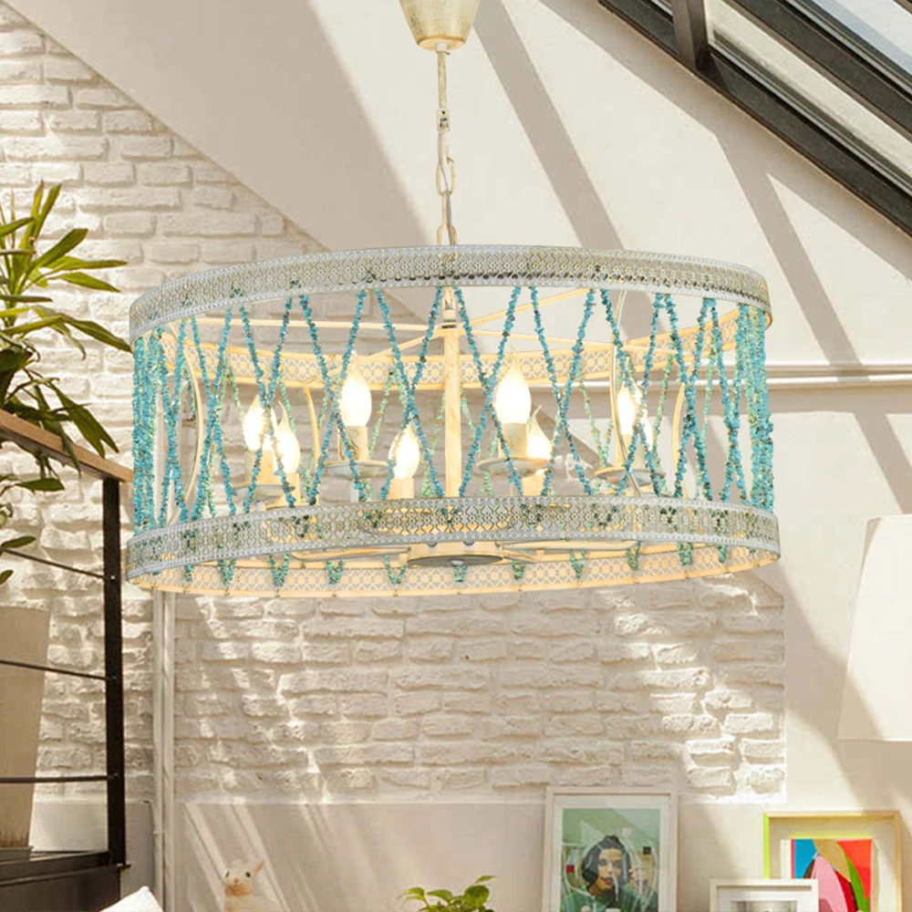 Moder Vintage E14 Nordic Decor Blue gravel Led pendant lights Fixtures for Loft Staircase Living Room Bedroom Dining Room Lamp