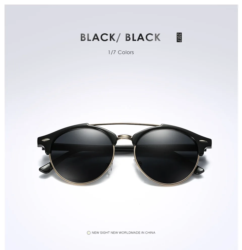 HDSUNFLY, Мужские поляризационные солнцезащитные очки, UV400, женские, фирменный дизайн, Клубные, круглые, солнцезащитные очки, двойной мост, очки для мужчин и женщин - Цвет линз: black grey