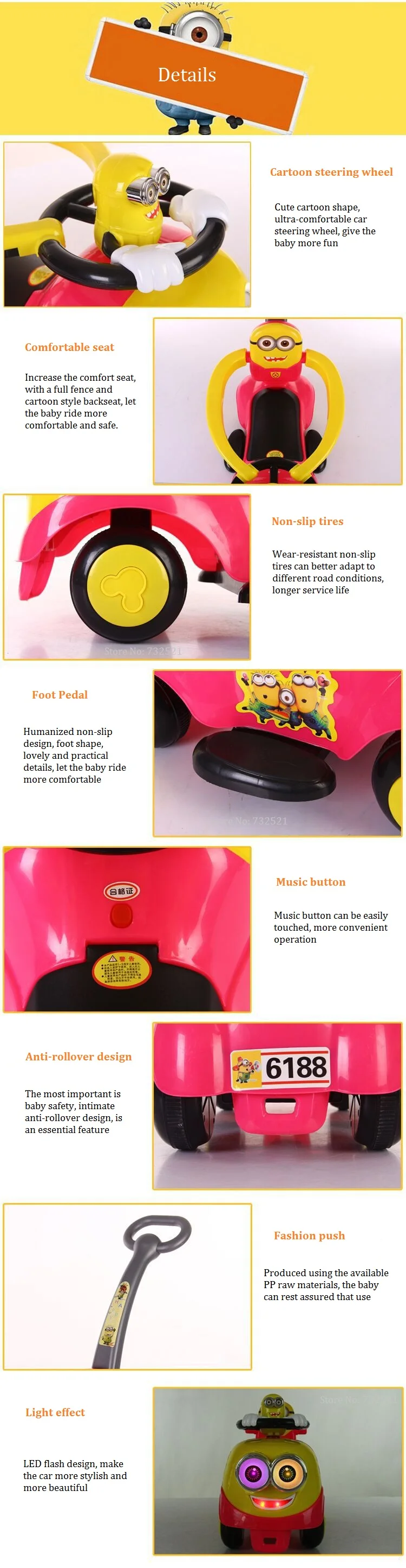 Новая машинка с рулем с миньонами для детей с музыкальной лентой push скутер на четырех колесах игрушка shilly-car