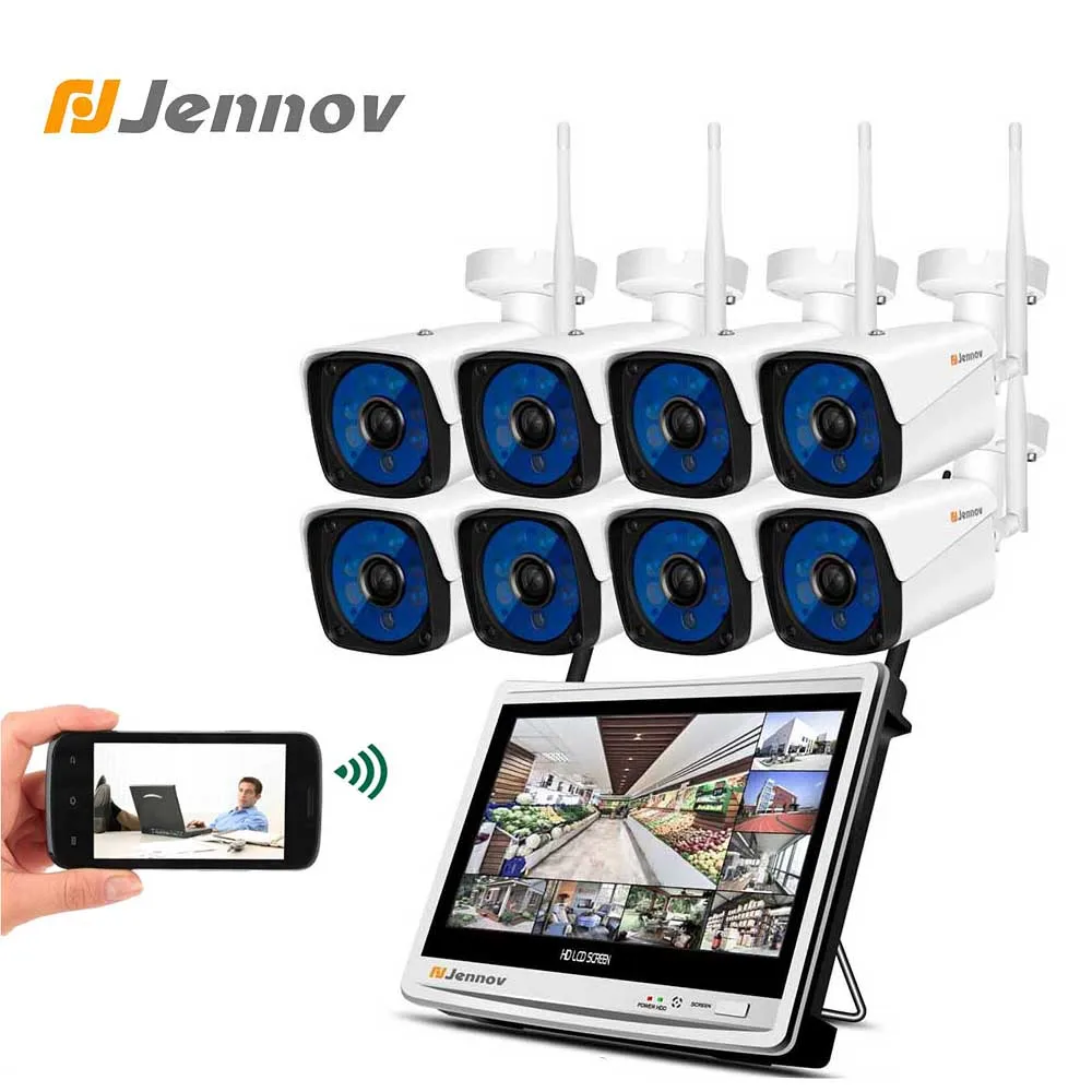 

Jennov 8CH 960P Video Surveillance Wifi Camera CCTV Kit Security Camera System Wireless 12Inch LCD NVR Wireless Security Camera