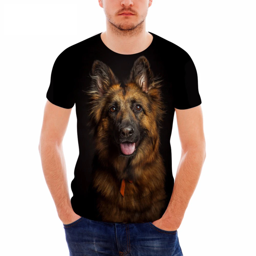 German Shepherd Dog Print T Shirts Men Summer O Neck Top Tee Shirt Black Casual Breathable Short