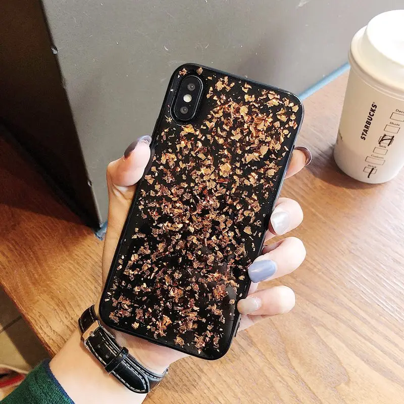 Блестящие Чехлы Kerzzil с золотой фольгой для iPhone X XS XR Max мягкий чехол из ТПУ