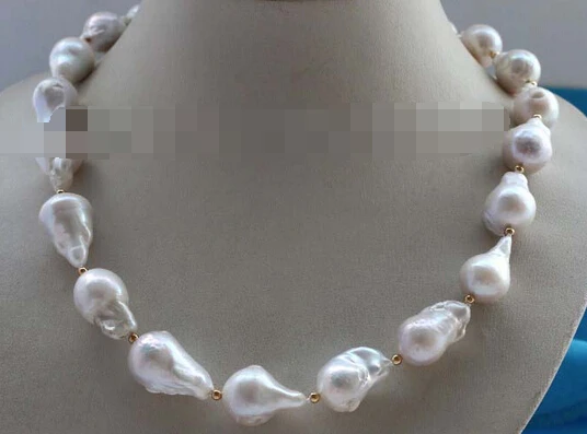 

HOT 002981 Genuine Natural White Baroque Reborn Keshi Pearl Necklace 14k