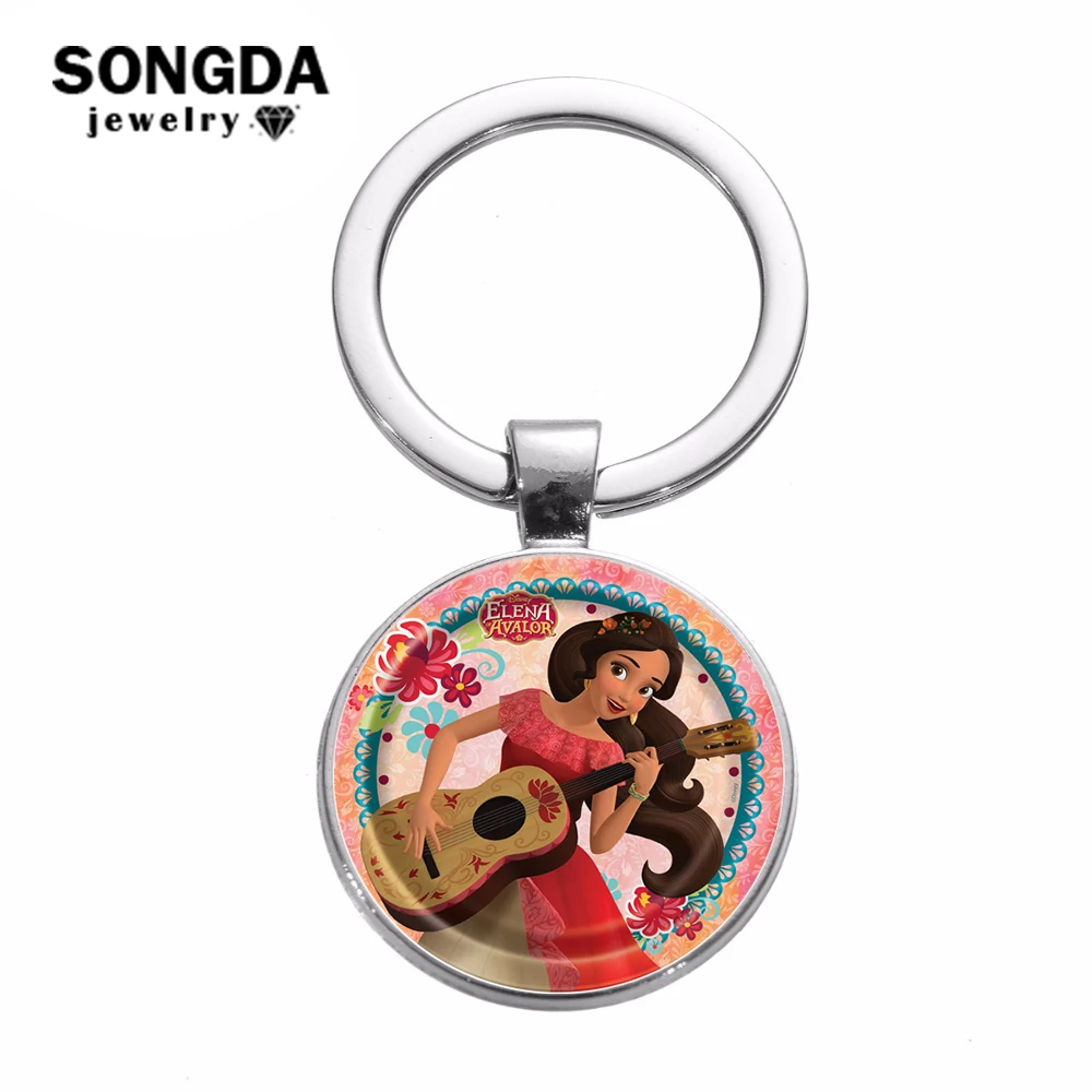 

SONGDA Latin Princess Elena Keychain Elena of Avalor Adventure Collection Key Chain Cartoon Printed Time Gem Key Ring Girls Gift