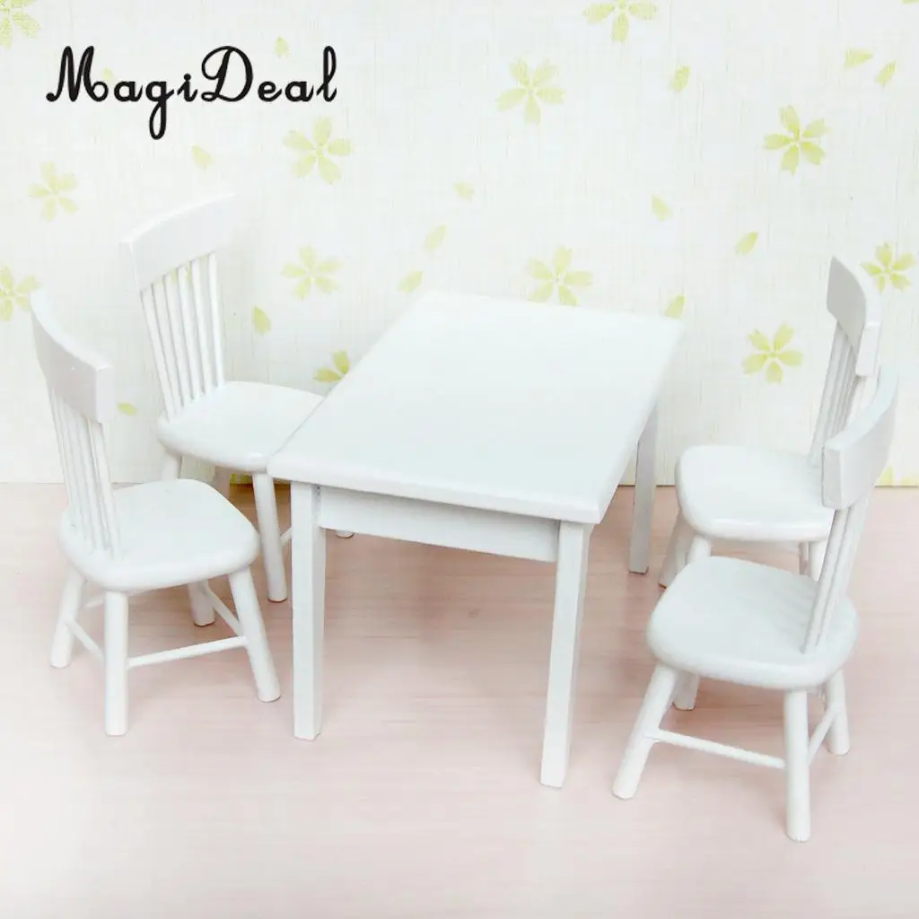 MagiDeal 5Pcs Dining Table Chair Model Set for 1:12 Dollhouse Miniature Furniture Decor Children Pretend Play Toys 2Colors