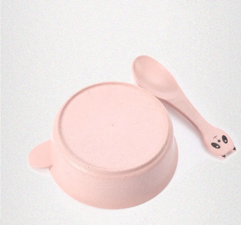 2 PcsSet Baby Feeding Food Tableware Panda Wheat Kid Dishes Eco-Friendly Children Training Dinnerware Plate Bowl Spoon BB5088 (5)