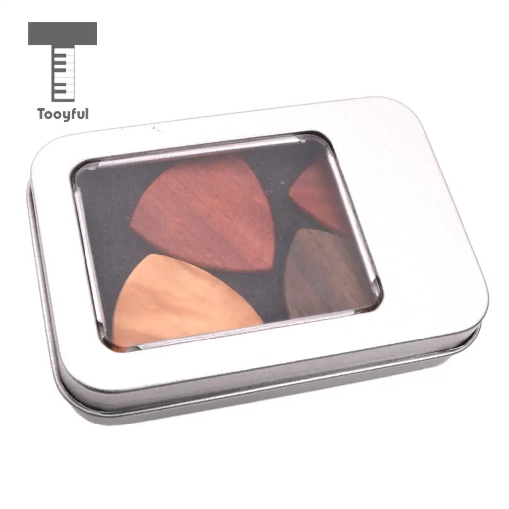 Tooyful Exquisite Solid Wood Guitars Bass Mandolin Banjo Picks with Iron Storage Box Set