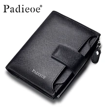 Padieoe neue mode-männer geldbörse leder echten luxusmarke kleine brieftasche reißverschluss kurze leder herren geldbörse mit münzfach