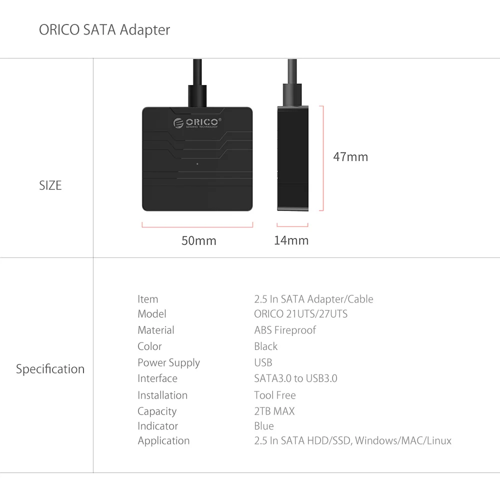 ORICO 2,5 дюймов жесткий диск Драйвер адаптер кабель конвертер супер скорость USB 3,0 SATA 22 Pin(27UTS-BK) HDD док-станция для WD