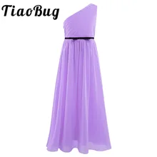 Tiaobug/Платья-макси с цветочным узором для девочек на вечеринку и свадьбу; Детские Вечерние платья; Vestido longo; шифоновые плиссированные платья с одним плечом