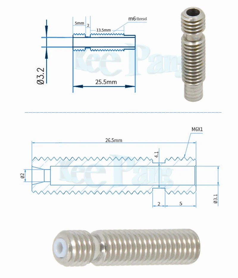 V5 нержавеющая сталь горло M6* 26 резьба Горячий Конец для 1,75 мм 3 мм нити 3D принтеры части все металлические с тефлоновой трубкой части