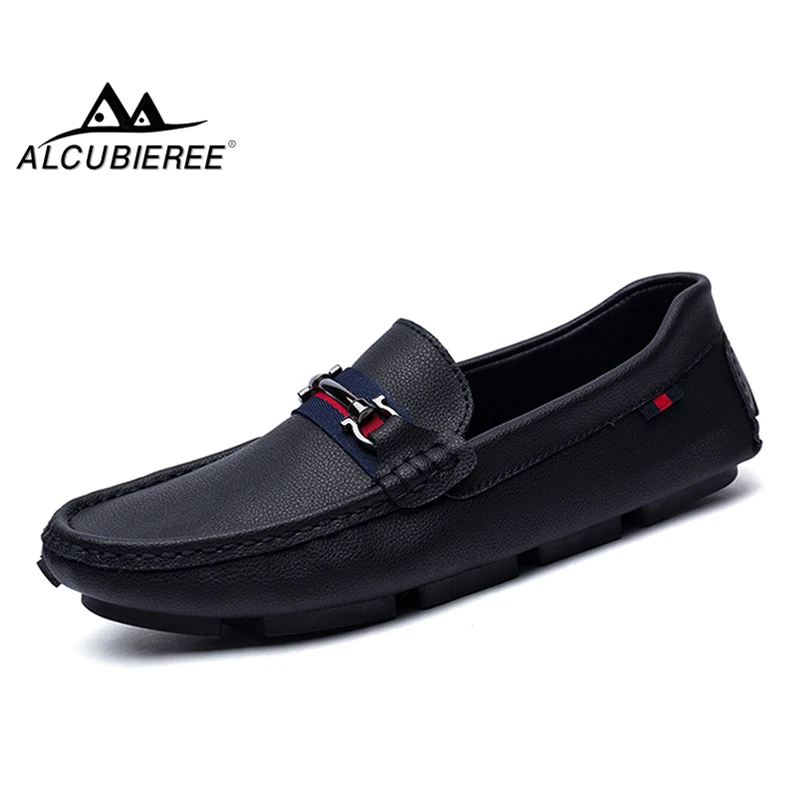 ALCUBIEREE Brand High Quality Moccasins Mens Genuine Leather Loafers Men Slip On Driving Shoes Male Moccasin Gommino Boat Shoes