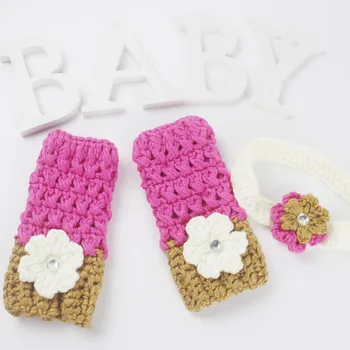 

Baby photography crochet knit flower headband+ leg warmers newborn baby girls outfits photography for newborn props