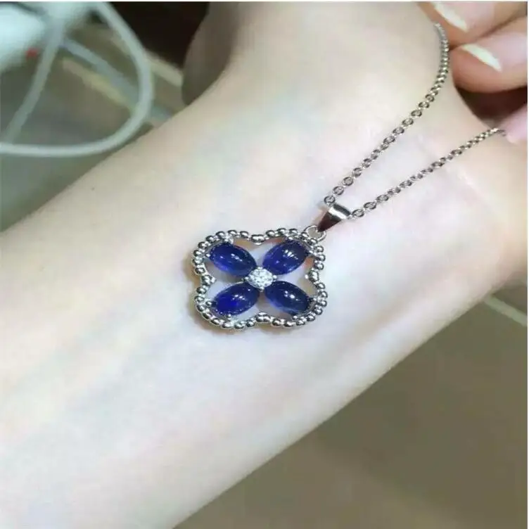 Ciondolo Collana Zaffiro Zaffiro Naturale Argento Sterling 925 Stile Cigno Gioielleria Raffinata 4*6Mm 4 Pezzi Pietra Preziosa