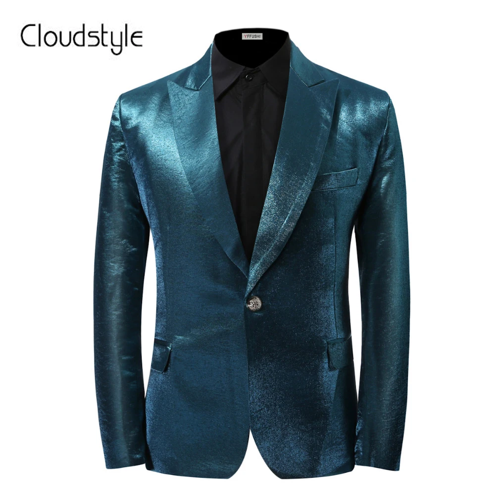 Cloudstyle Single Button Male Blazers Suits Fashion Men's Peacock Green