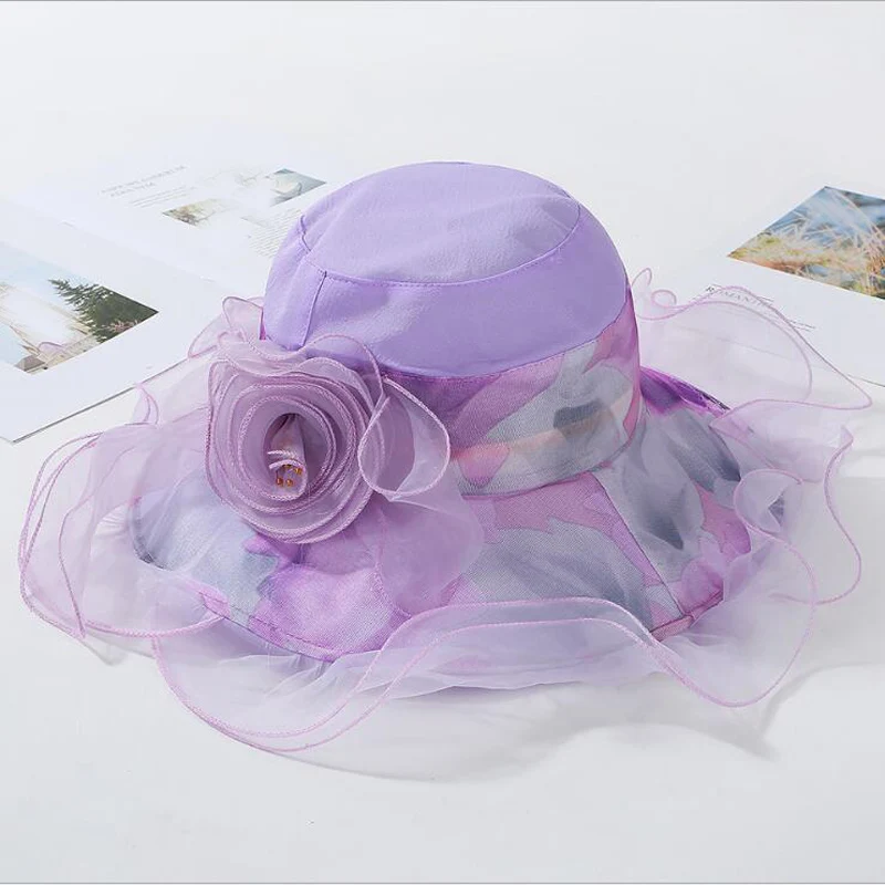 2019 جديد أزياء المرأة الأزهار الكنيسة قبعة واسعة حافة كنتاكي ديربي القطن القبعات الصيف شاطئ الشمس الزفاف قبعات الشمس حماية