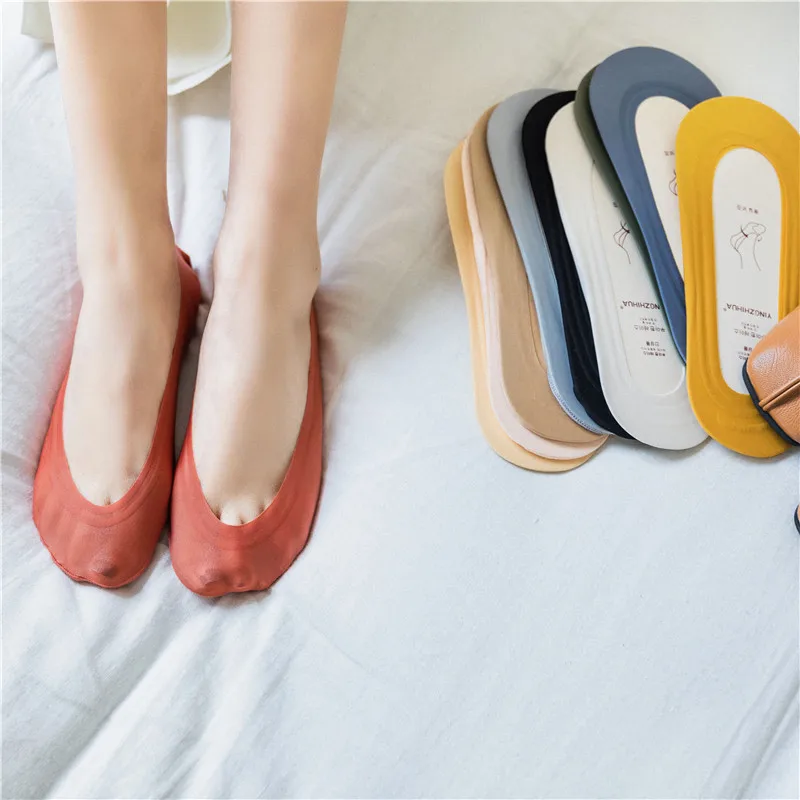 

SP&CITY Solid Summer Seamless Ice Silk Colored High Heel Sock Slippers Invisible Cool Breathable Non-Slip Hot Sell Thin Sox