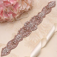 MissRDress стразы, свадебный пояс, пояс ручной работы, расшитый бисером, свадебный пояс, розовое золото, Лента Свадебная со стразами для свадебного платья JK827