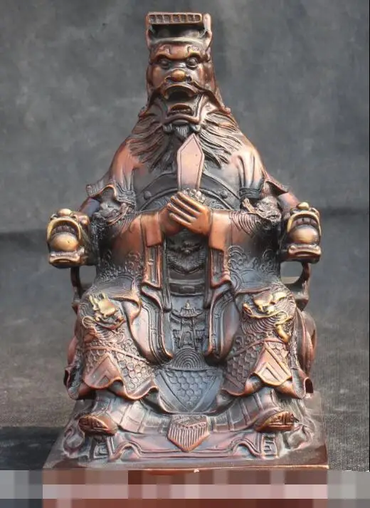 

S6062 11"Chinese Bronze Immortal Lord LongWang Dragon King God Sitting Chair Statue OK D0318