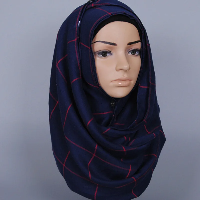 Classic Plaids Tartan Cotton Voile Muslim Hijab Scarf for Ladies Long Cross Stripes Double Color Islamic Hijabs Shawl Wrap Scarf