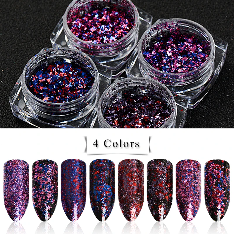 

1 Box Aluminum Foils Flakes Nail Glitter Mirror Powders Colorful Irregular Nail Art Dust Manicure Sequins Chrome Pigment