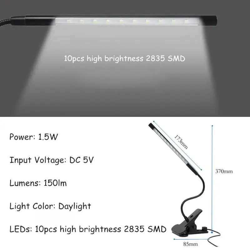 1 шт. Регулируемая USB лампа для чтения светодиодный DC 5 в сенсорный Диммируемый 2835 SMD книжный свет гибкий зажим Настольная лампа для ноутбука лампы для спальни