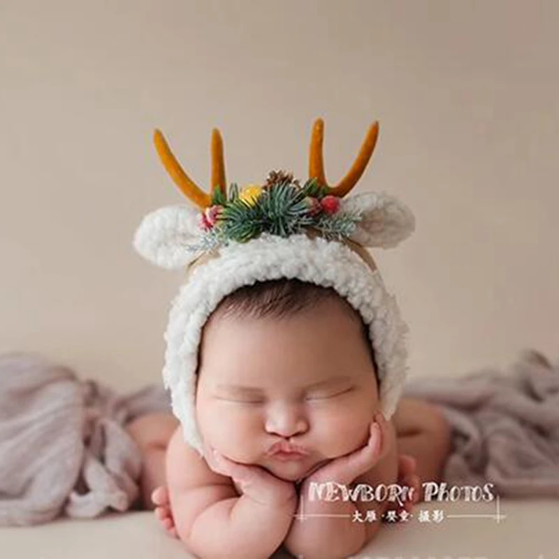 Аксессуары для фотографирования новорожденных 2 цвета рога детский чепчик олень милый головной убор студия новорожденных аксессуары для фотосессии