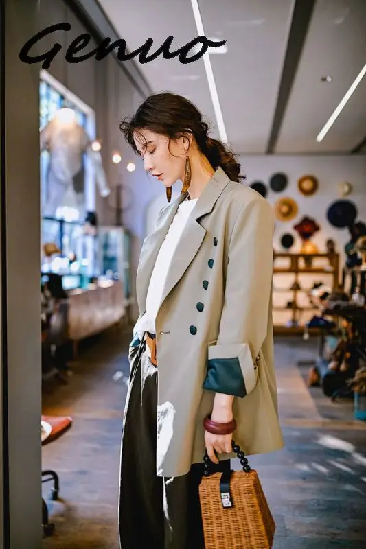 Genuo 2019 New Niche Fashion OL Blazers For Women Spring Female's Notched Long Sleeve Contrast Color Casual Jacket YG61402