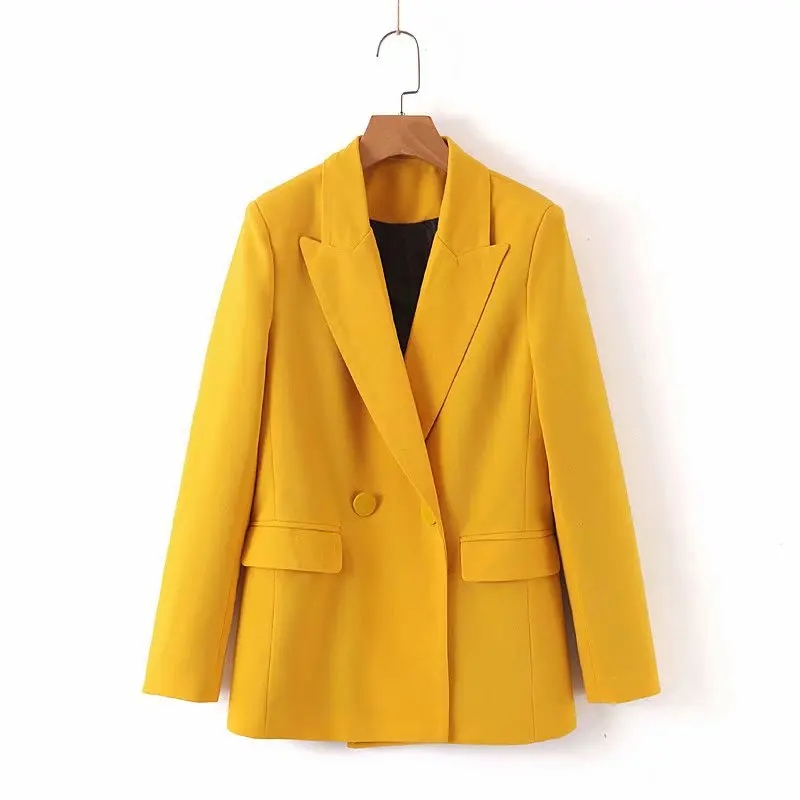 2019 Elegant Office Ladies Blazer Women Single Button Long Sleeve Jackets Coat Female Yellow Blazers Feminino Outerwear Tops