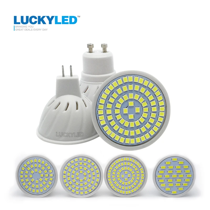 LUCKYLED, брендовый Светодиодный прожектор MR16 GU10 3W, 4 Вт, 5 Вт, 6 Вт, SMD 2835, 5730 В переменного тока, 220 В, светодиодный светильник, теплый/холодный белый, энергосберегающий, Bombillas