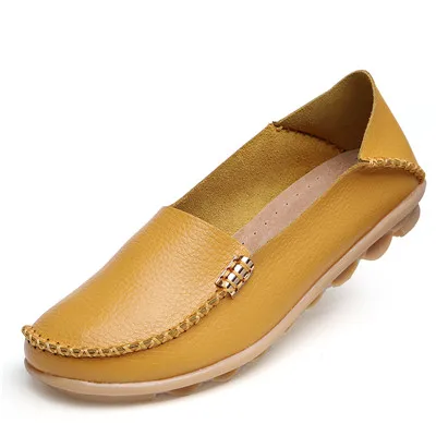 Женские мокасины лоферы, балетки из натуральной кожи обувь Для женщин Летняя женская повседневная обувь Слипоны женские мокасины - Цвет: yellow